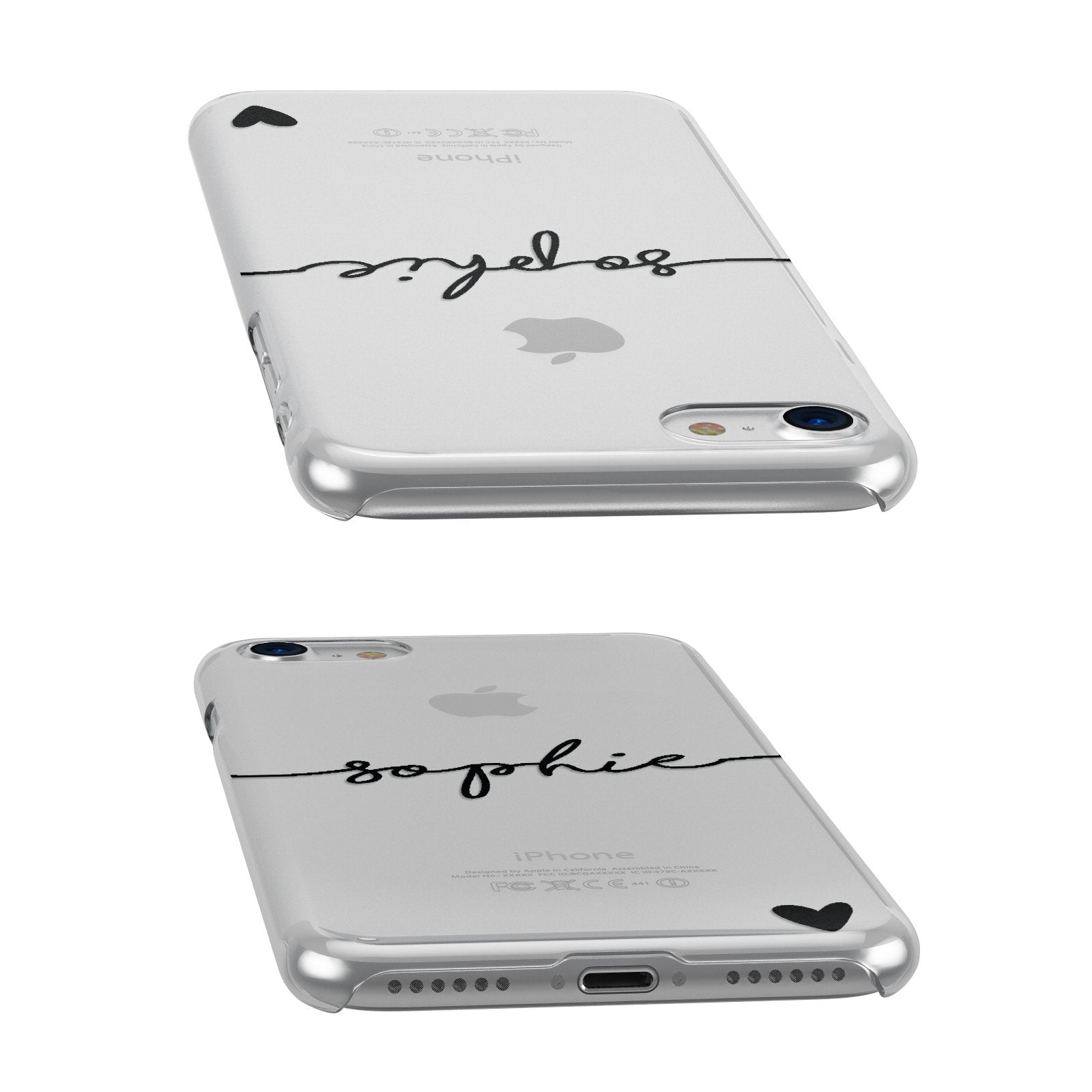 Personalised Black Name & One Heart Clear Apple iPhone Case Front Close Up