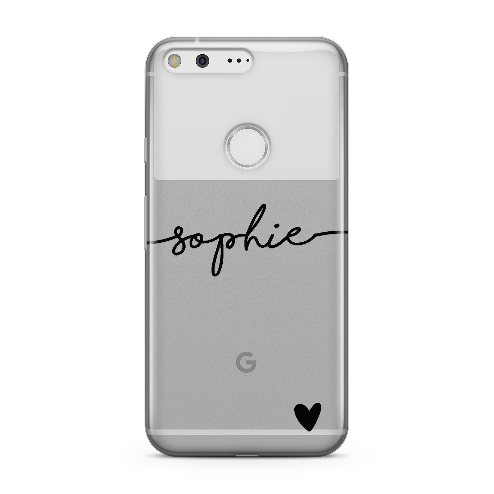 Personalised Black Name & One Heart Clear Google Case