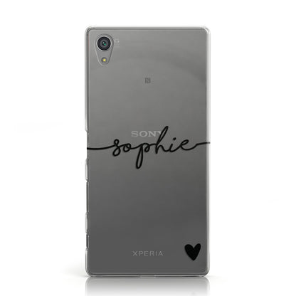 Personalised Black Name & One Heart Clear Sony Xperia Case