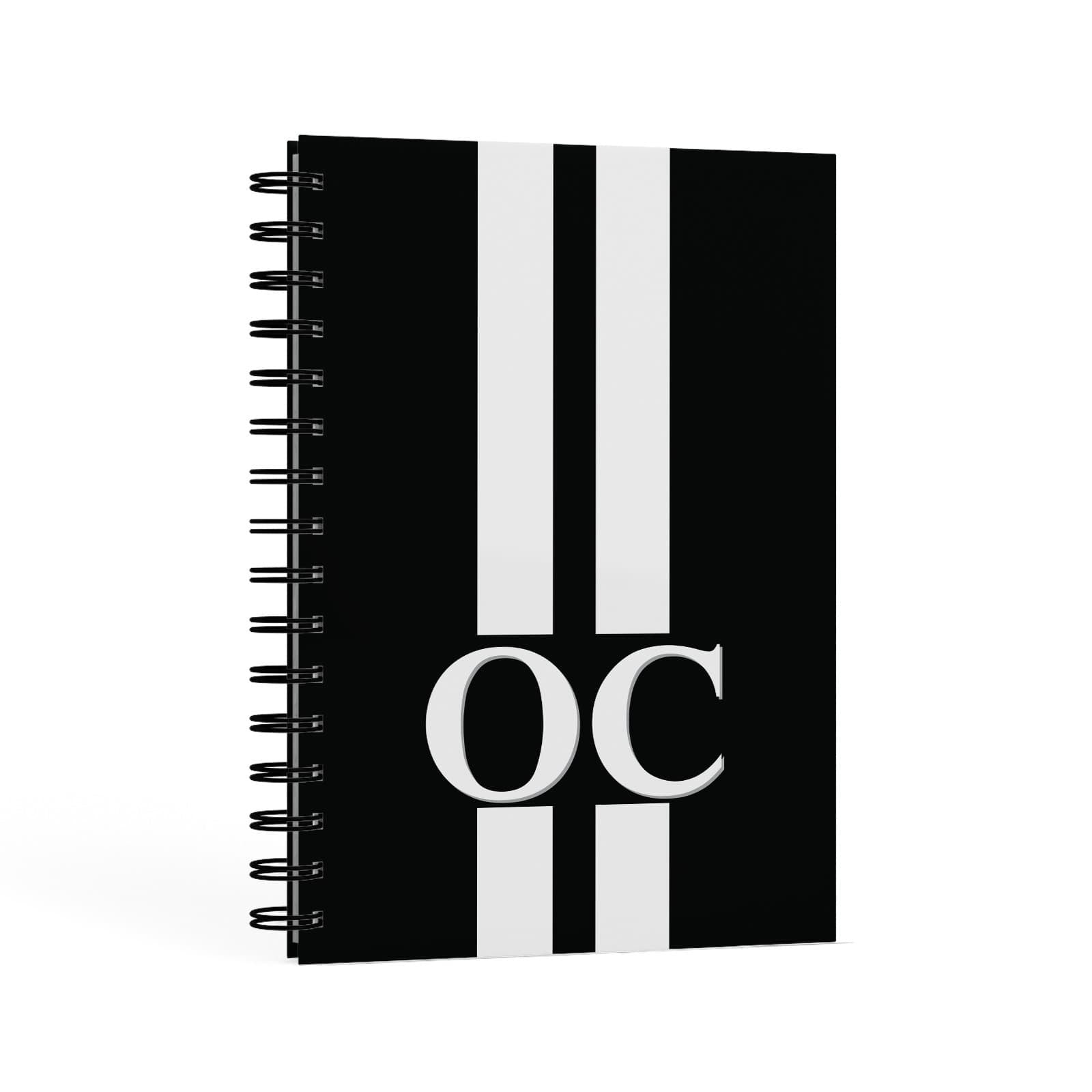 Black Personalised Initials A5 Hardcover Notebook Second Side View