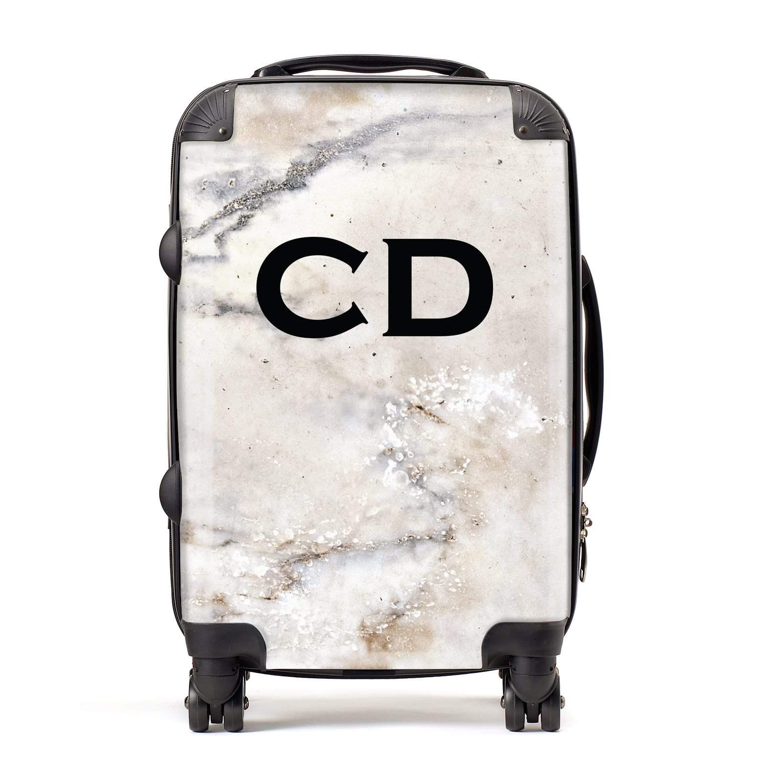 Black Personalised Initials Yellow Marble Suitcase