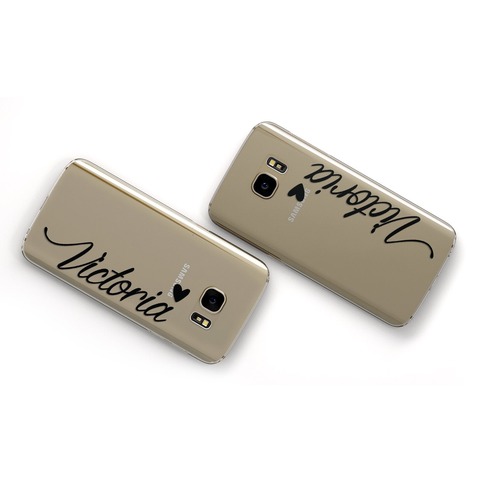 Personalised Black Script Name & Heart Clear Samsung Galaxy Case Flat Overview