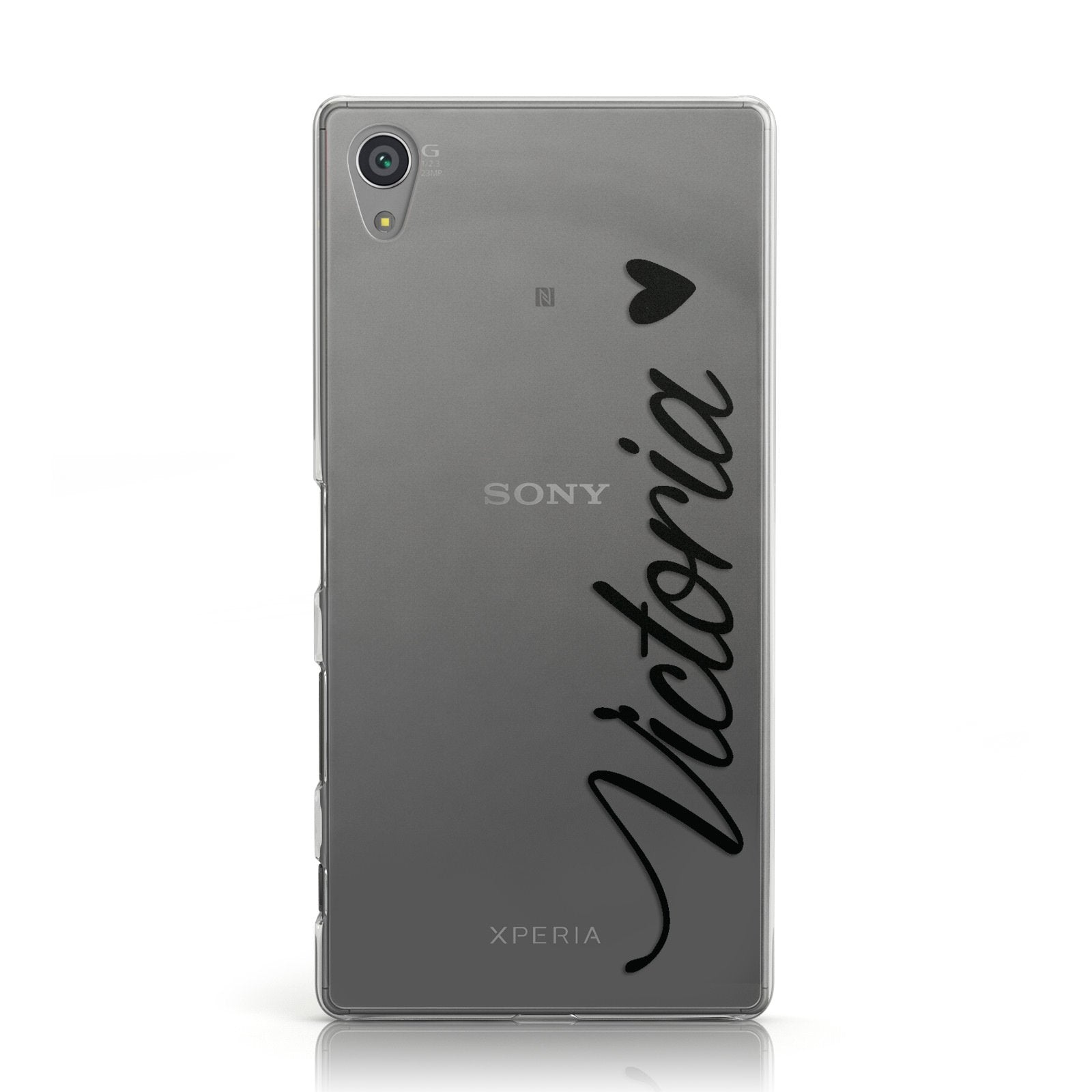 Personalised Black Script Name & Heart Clear Sony Xperia Case