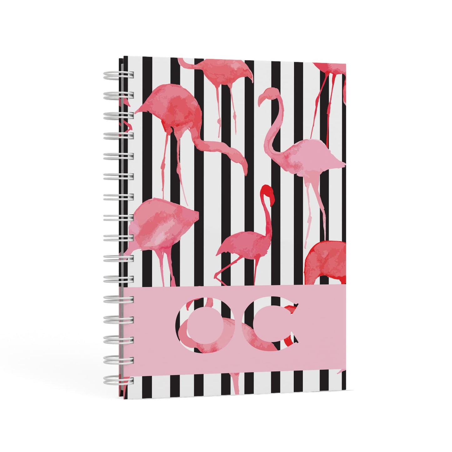 Black Striped Flamingo A5 Hardcover Notebook Second Side View