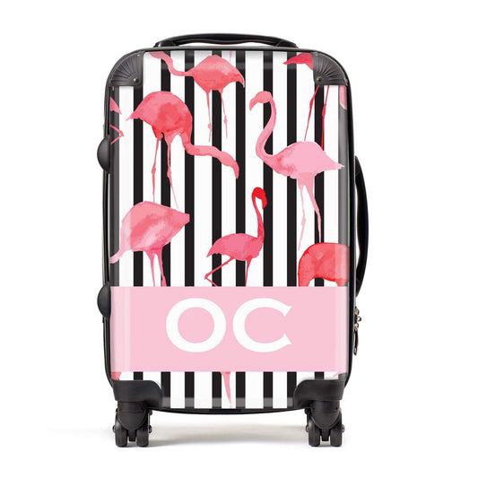 Black Striped Personalised Flamingo Suitcase