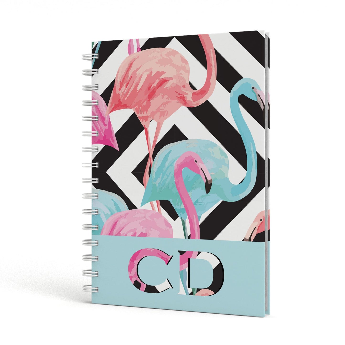 Blue & Pink Flamingos A5 Hardcover Notebook Side View