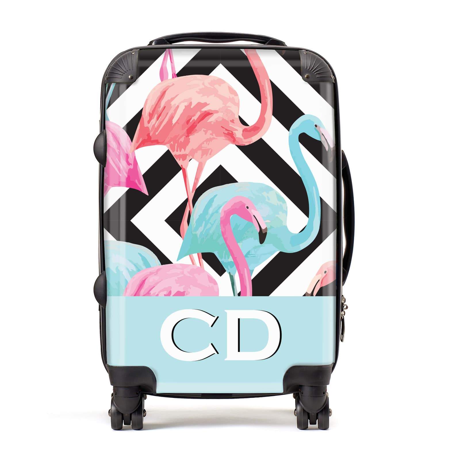 Blue & Pink Flamingos Personalised Suitcase