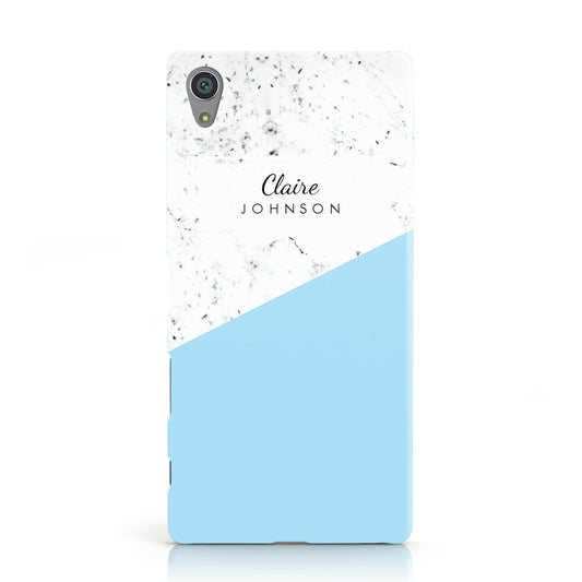 Personalised Blue Marble With Name Initials Sony Xperia Case