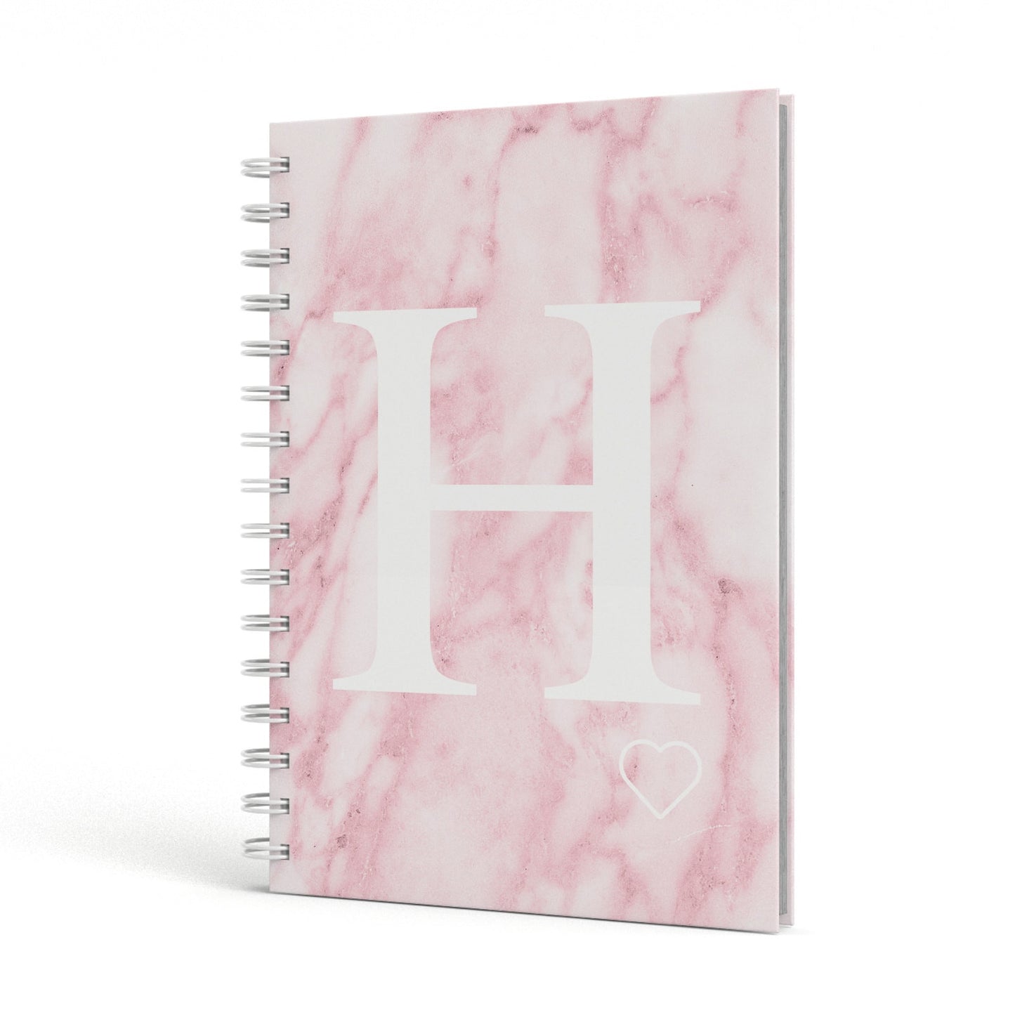 Blush Marble Custom Initial Personalised A5 Hardcover Notebook Side View