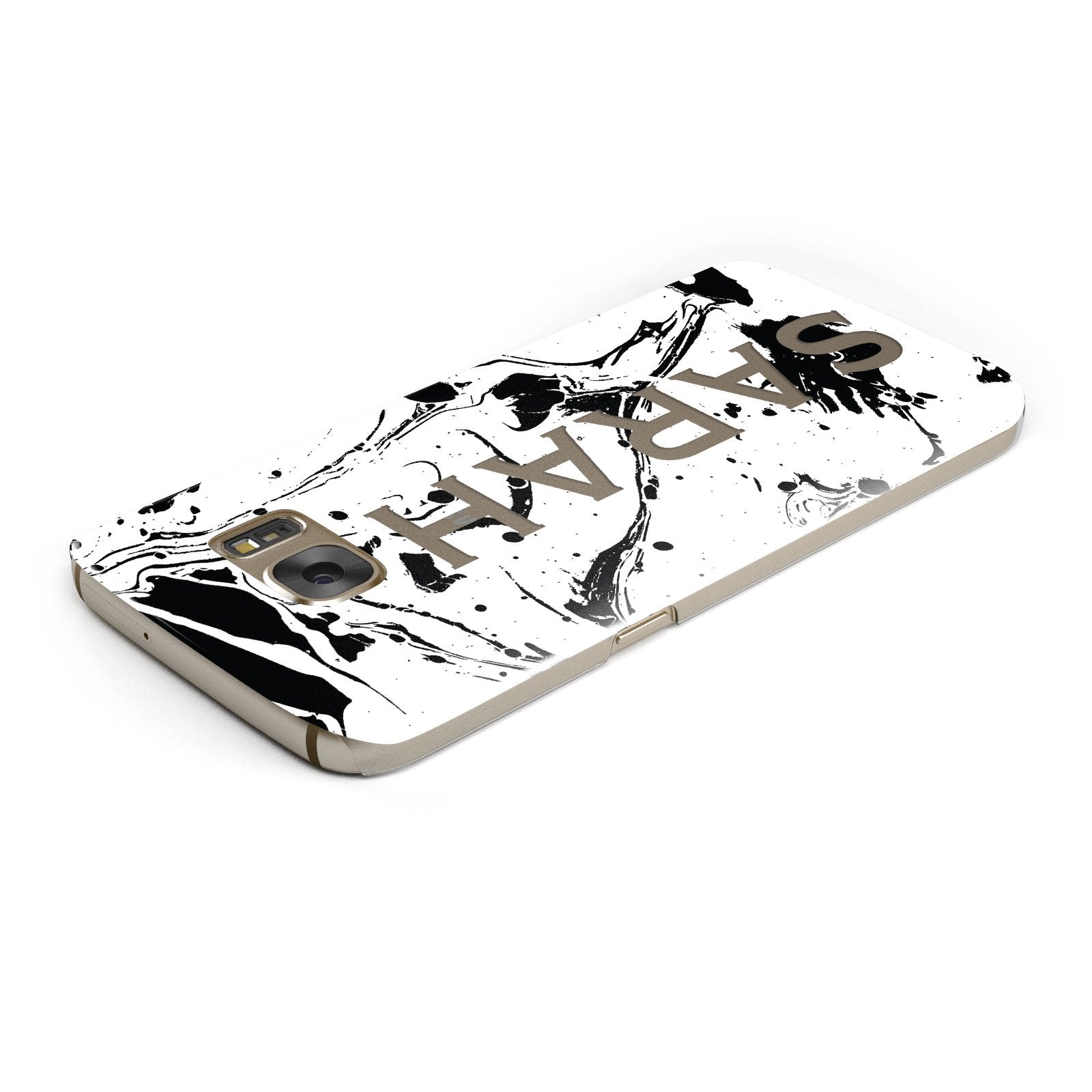 Personalised Clear Name Black Swirl Marble Custom Samsung Galaxy Case Top Cutout