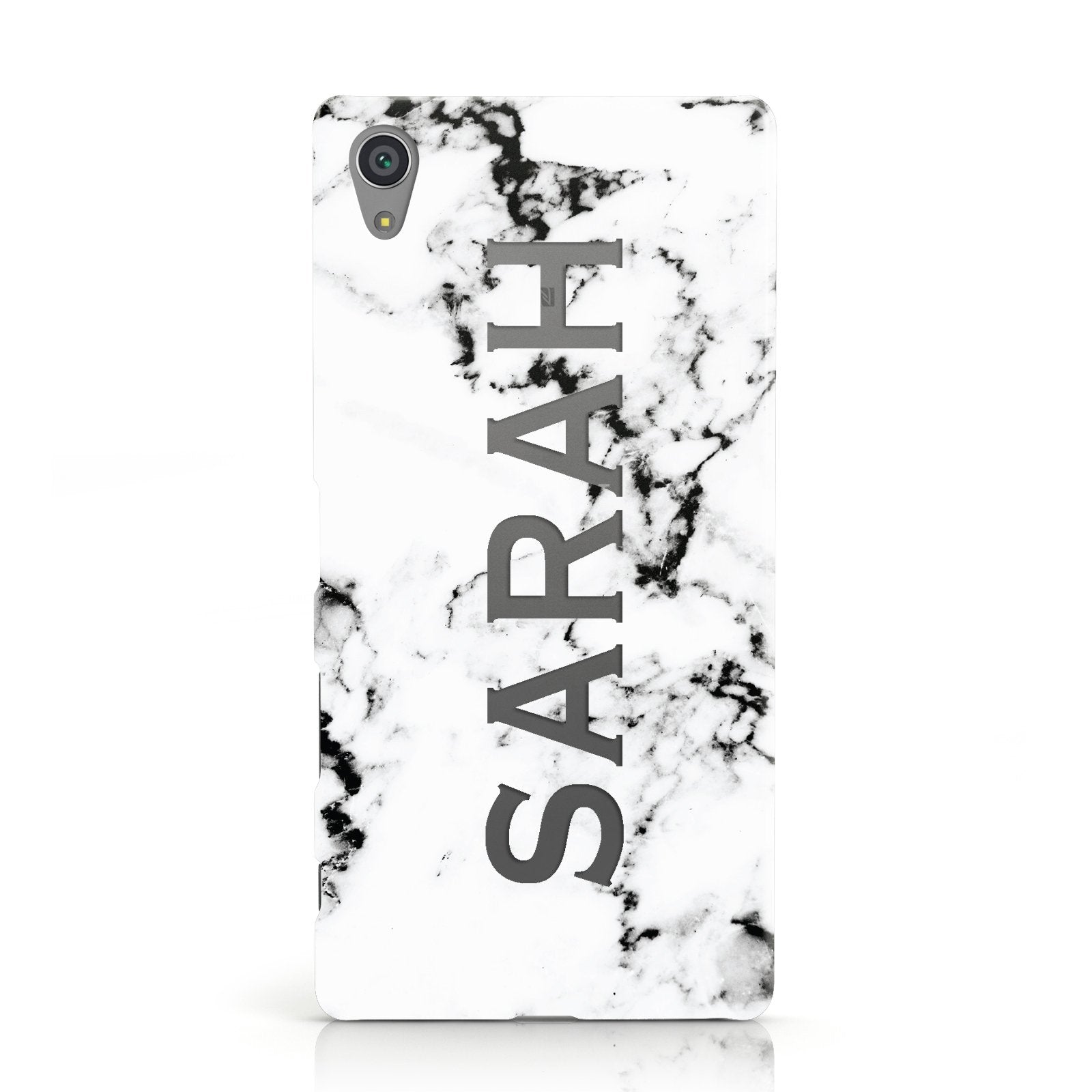 Personalised Clear Name Black White Marble Custom Sony Xperia Case