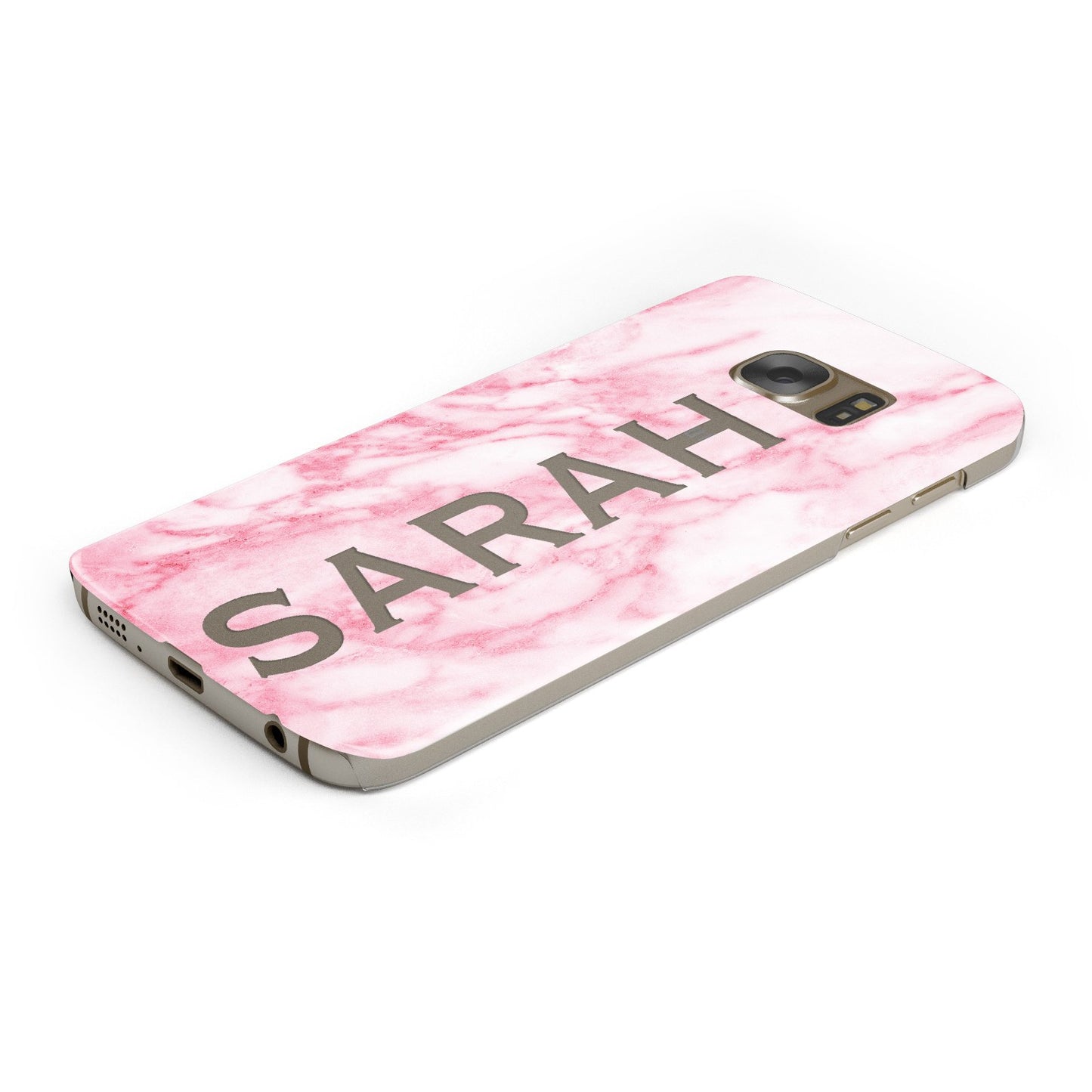 Personalised Clear Name Cutout Pink Marble Custom Samsung Galaxy Case Bottom Cutout