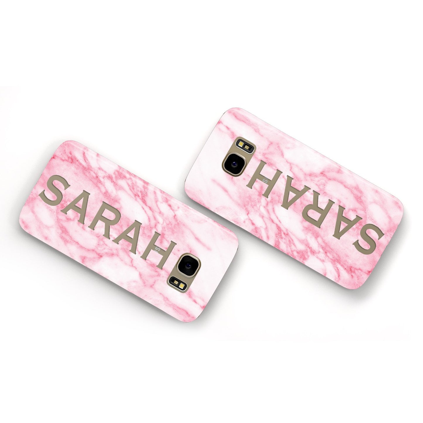 Personalised Clear Name Cutout Pink Marble Custom Samsung Galaxy Case Flat Overview