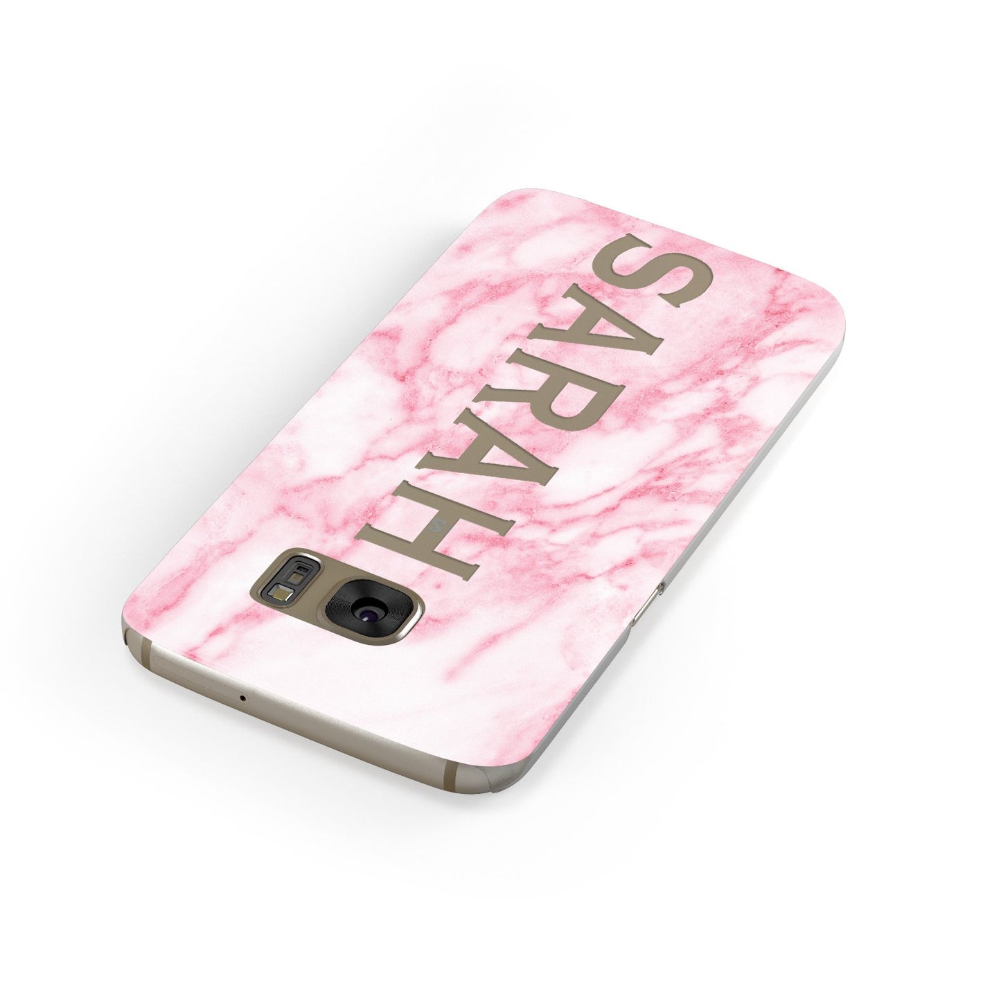 Personalised Clear Name Cutout Pink Marble Custom Samsung Galaxy Case Front Close Up
