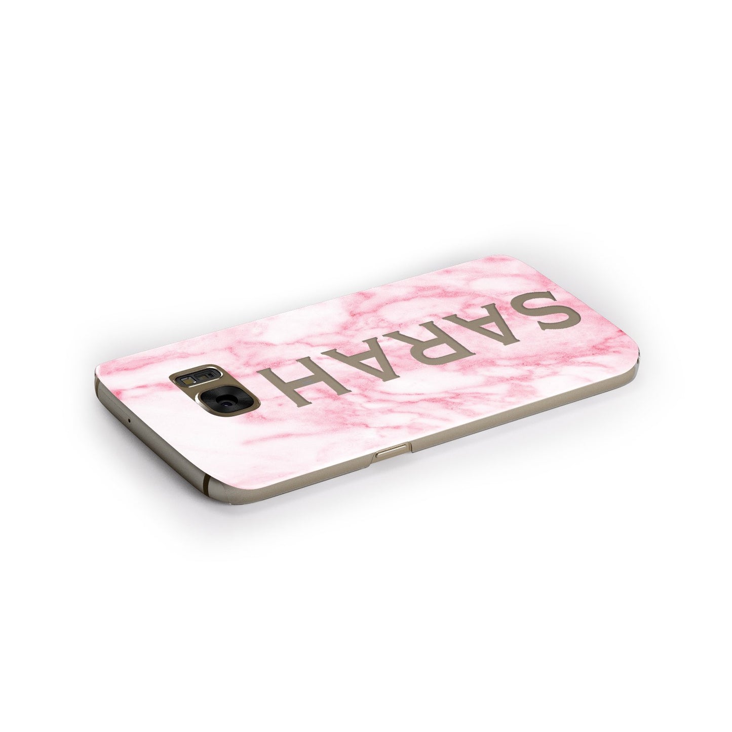 Personalised Clear Name Cutout Pink Marble Custom Samsung Galaxy Case Side Close Up