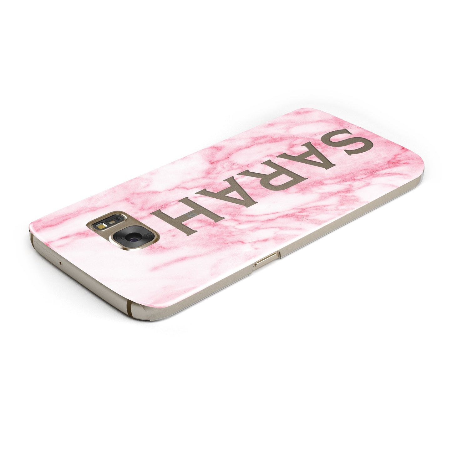 Personalised Clear Name Cutout Pink Marble Custom Samsung Galaxy Case Top Cutout