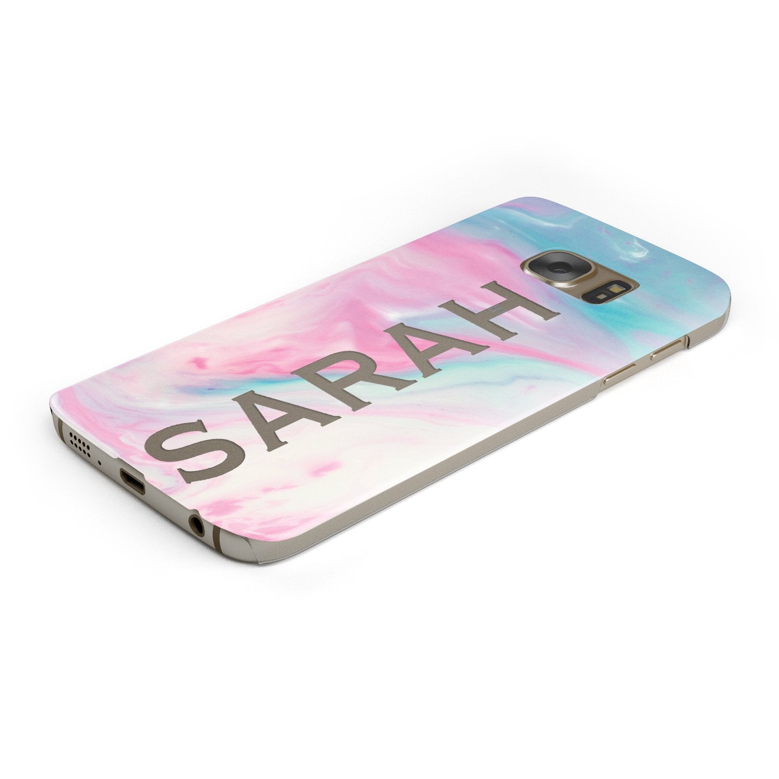 Personalised Clear Name Pastel Unicorn Marble Samsung Galaxy Case Bottom Cutout