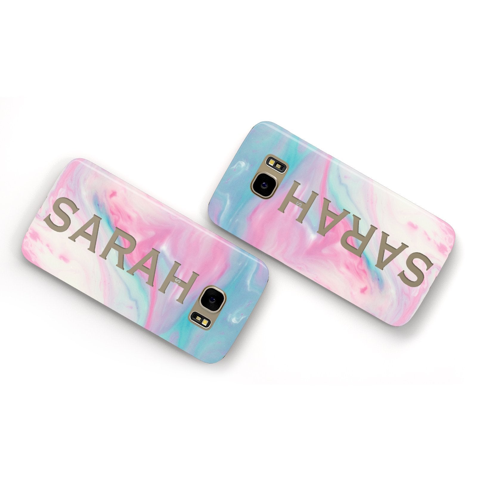 Personalised Clear Name Pastel Unicorn Marble Samsung Galaxy Case Flat Overview