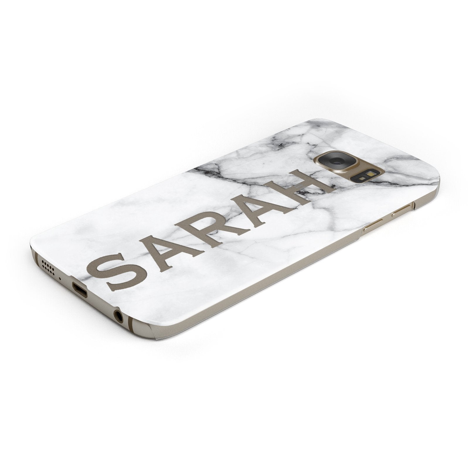 Personalised Clear Name See Through Grey Marble Samsung Galaxy Case Bottom Cutout