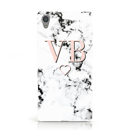 Personalised Coral Initials Heart Marble Sony Xperia Case