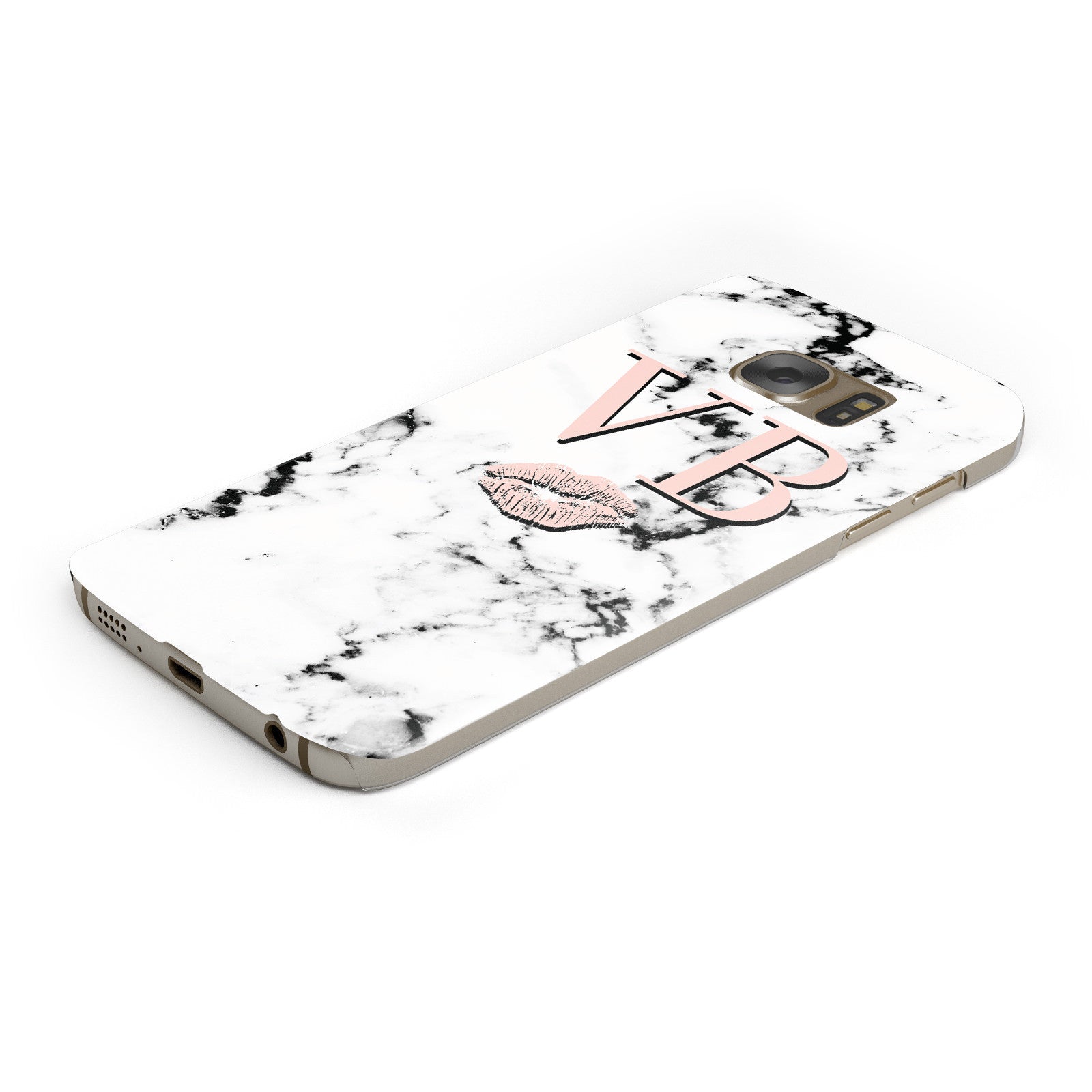 Personalised Coral Initials Lips Marble Samsung Galaxy Case Bottom Cutout
