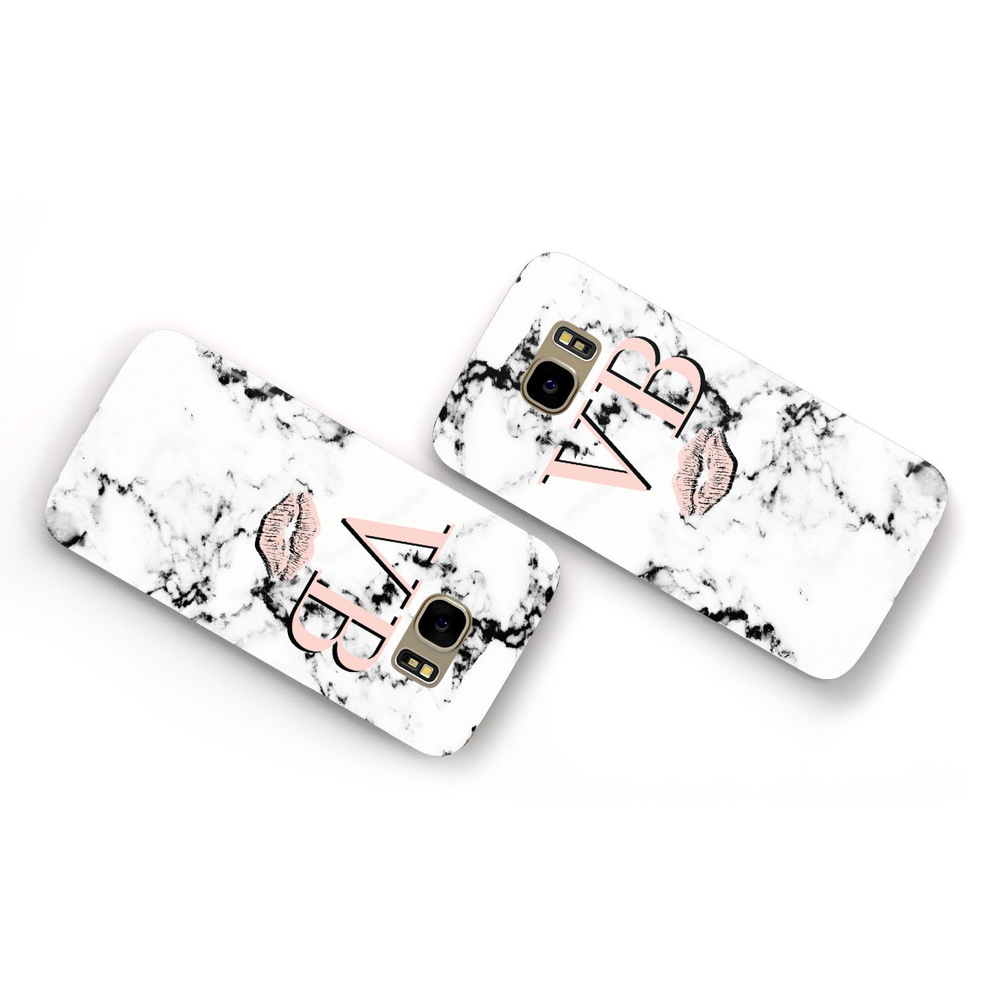 Personalised Coral Initials Lips Marble Samsung Galaxy Case Flat Overview