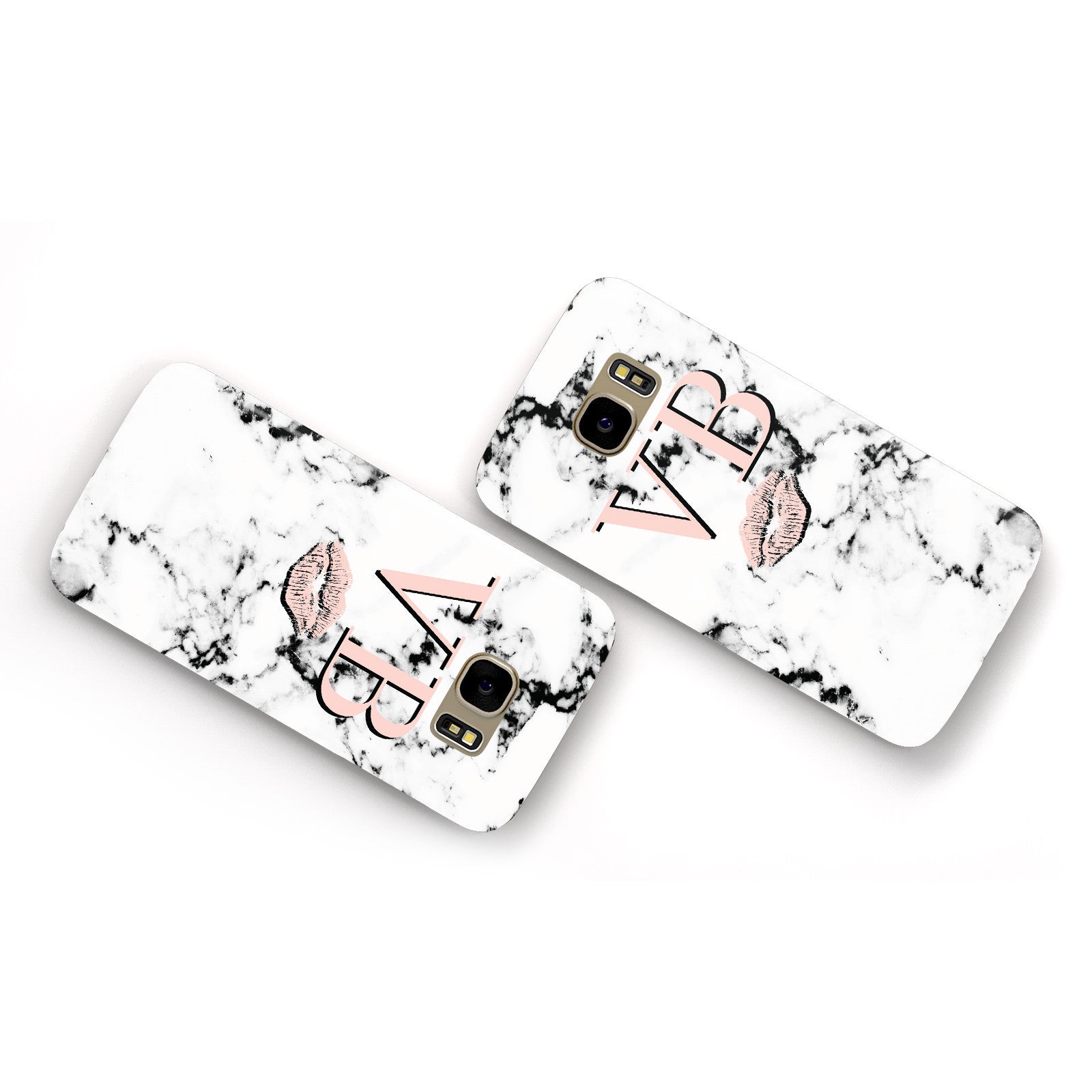 Personalised Coral Initials Lips Marble Samsung Galaxy Case Flat Overview