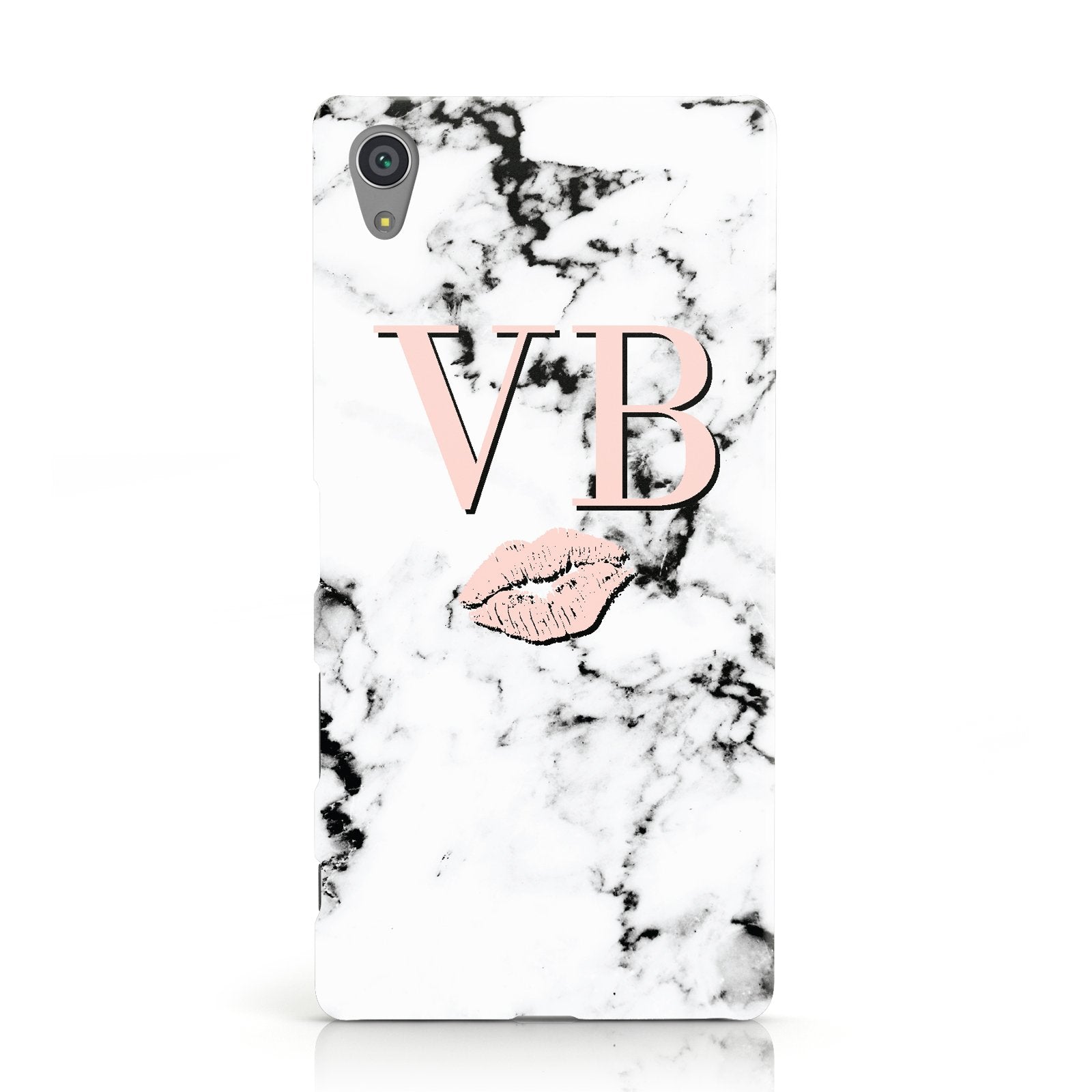 Personalised Coral Initials Lips Marble Sony Xperia Case