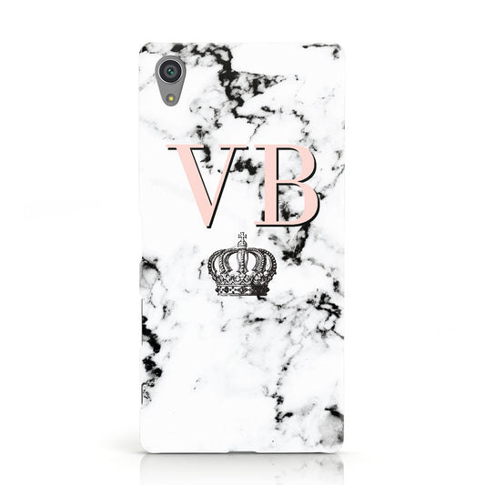 Personalised Coral Initials Marble Crown Sony Xperia Case