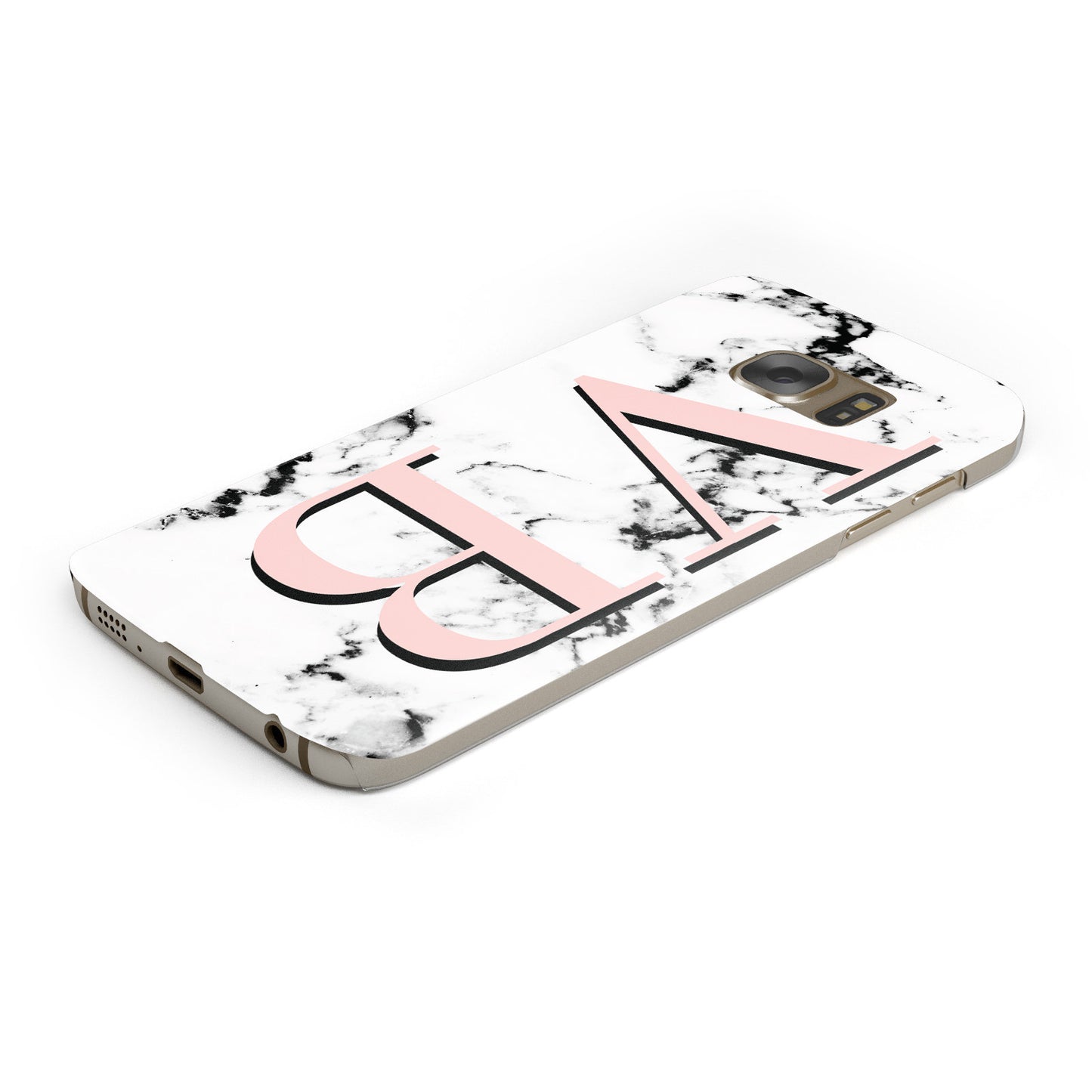 Personalised Coral Malble Initials Samsung Galaxy Case Bottom Cutout