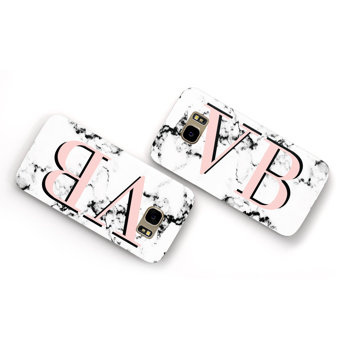 Personalised Coral Malble Initials Samsung Galaxy Case Flat Overview