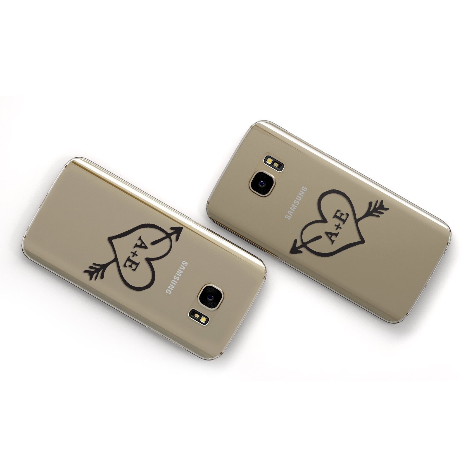 Personalised Couples Black Initials Arrow Clear Samsung Galaxy Case Flat Overview