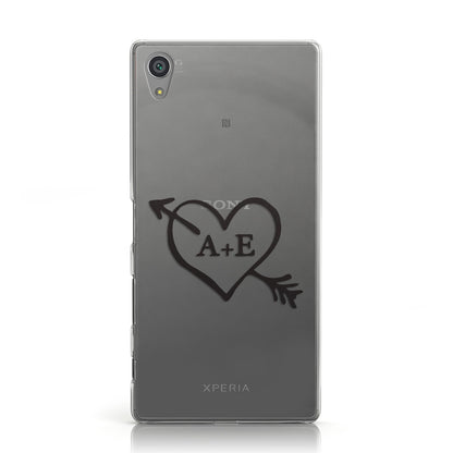 Personalised Couples Black Initials Arrow Clear Sony Xperia Case
