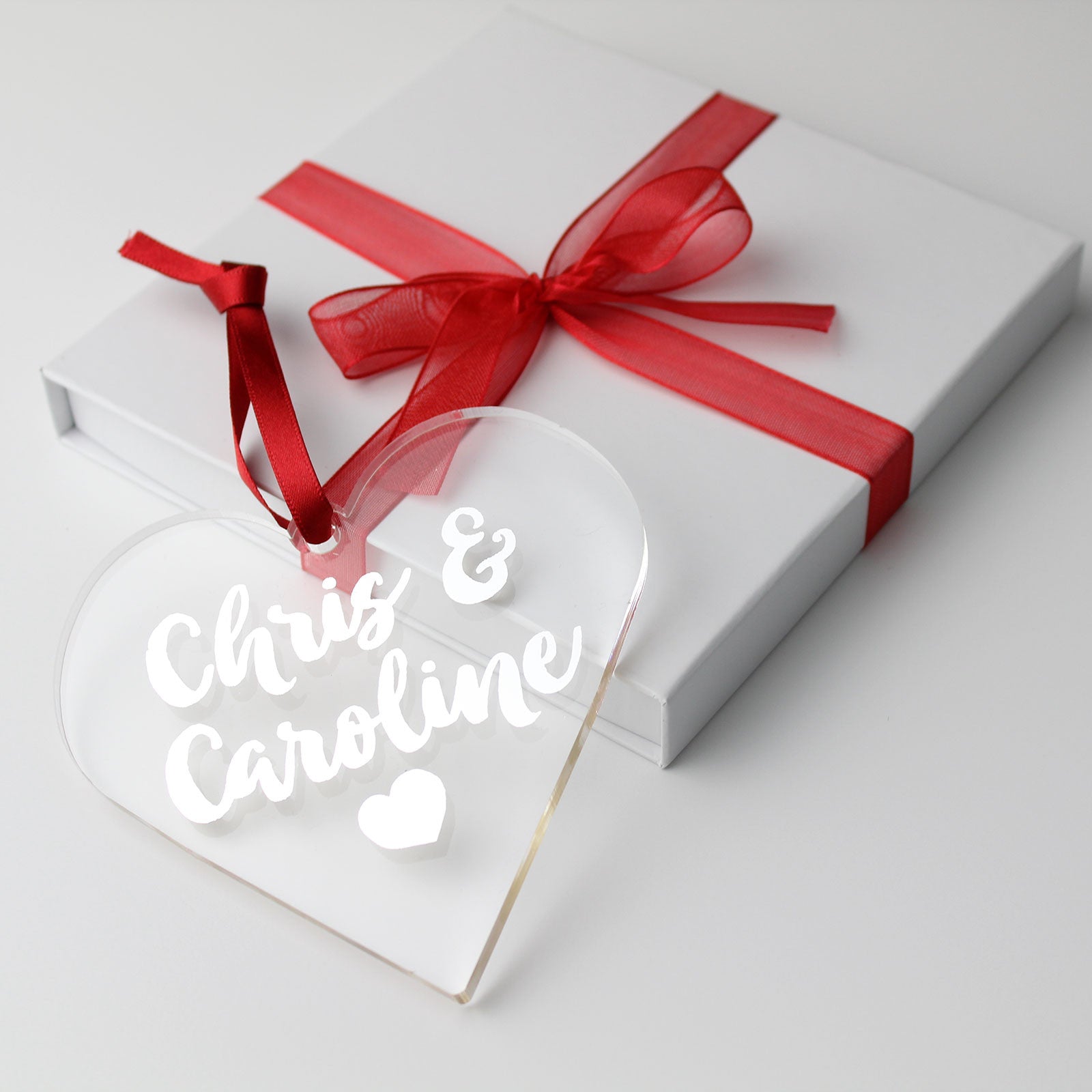 Couples Names Foiled Acrylic Heart with Gift Box Packaging