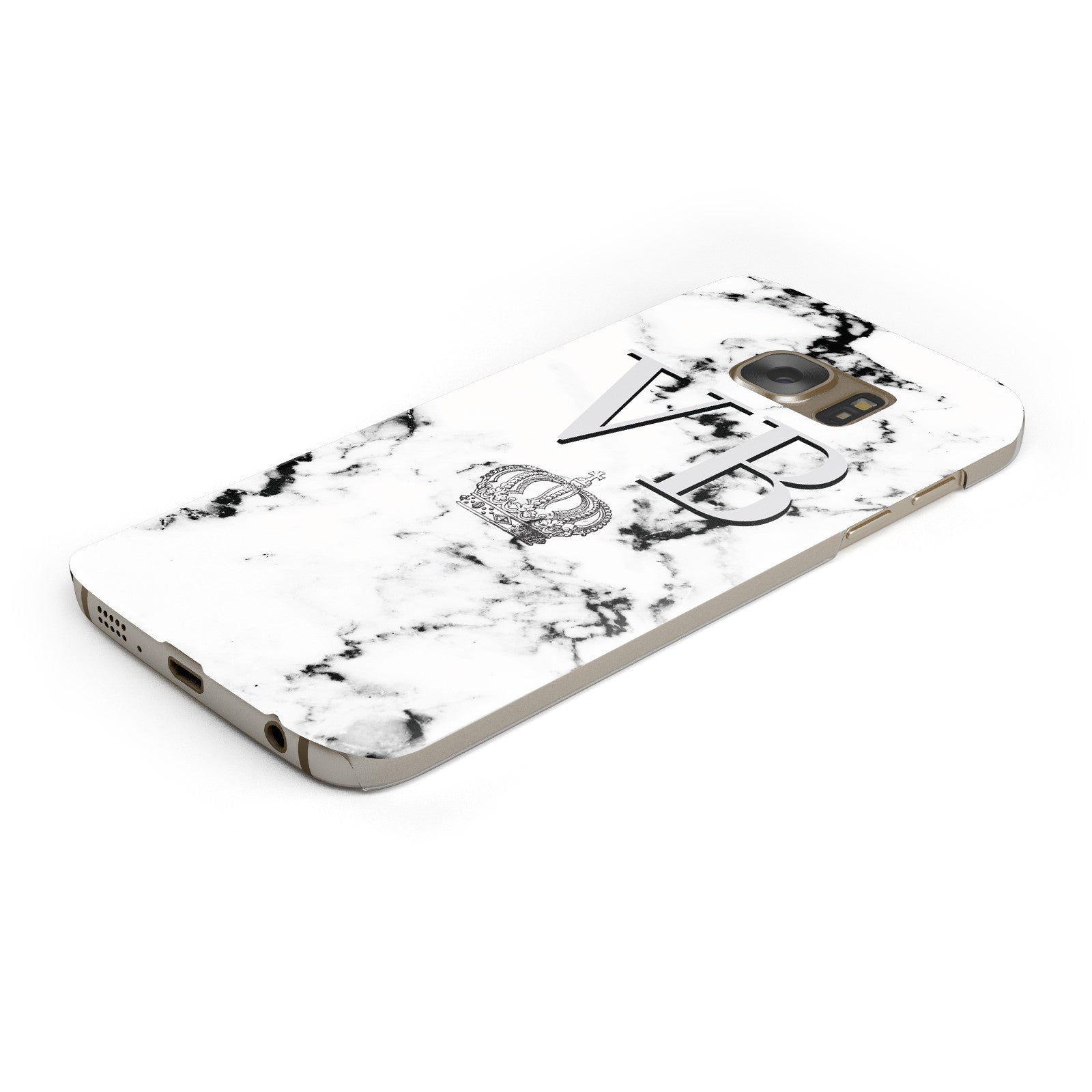 Personalised Crown Marble Initialed Grey Samsung Galaxy Case Bottom Cutout