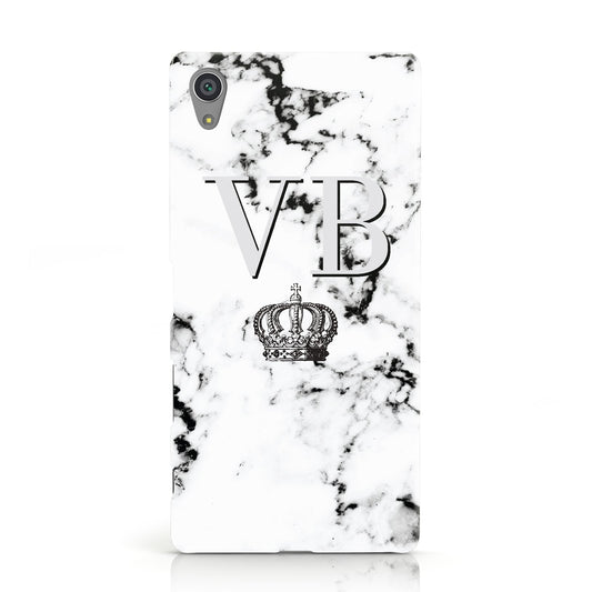 Personalised Crown Marble Initialed Grey Sony Xperia Case