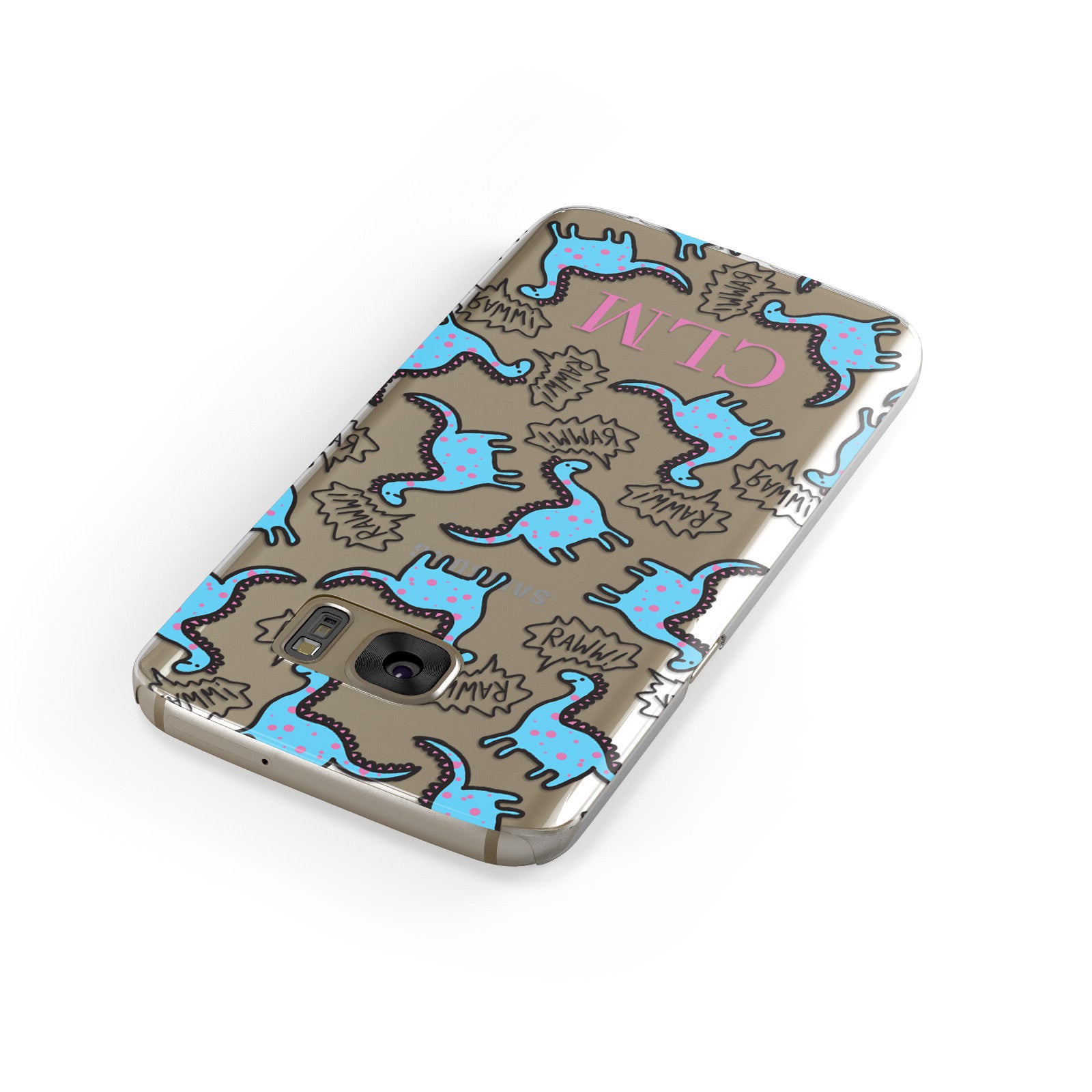 Personalised Dino Initials Clear Samsung Galaxy Case Front Close Up