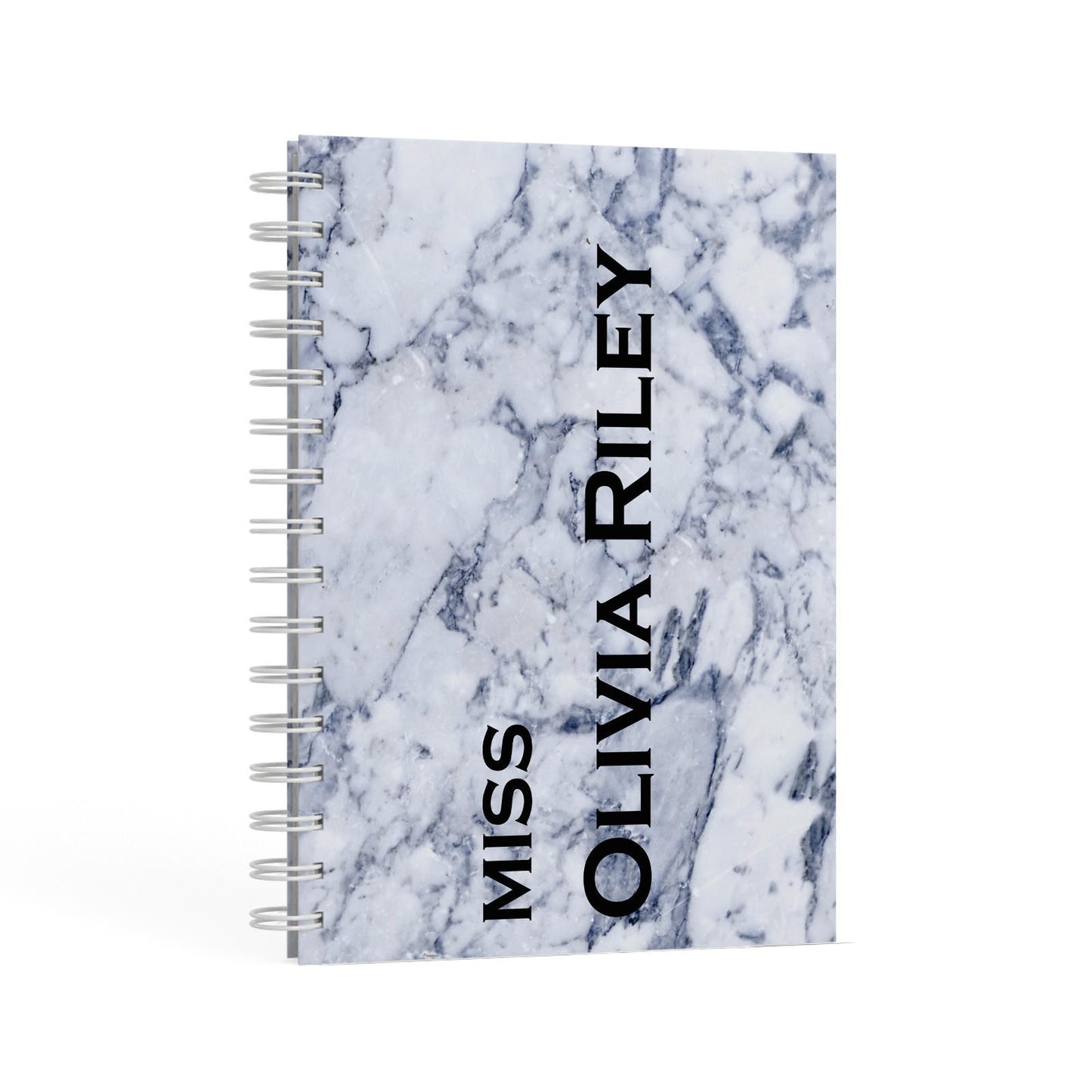 Full Name Grey Marble A5 Hardcover Notebook Second Side View