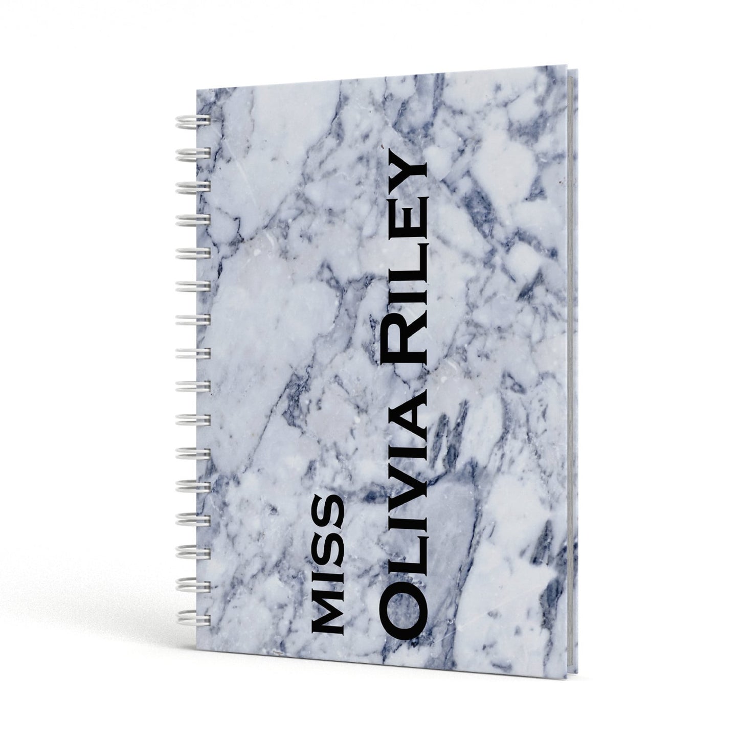 Full Name Grey Marble A5 Hardcover Notebook Side View