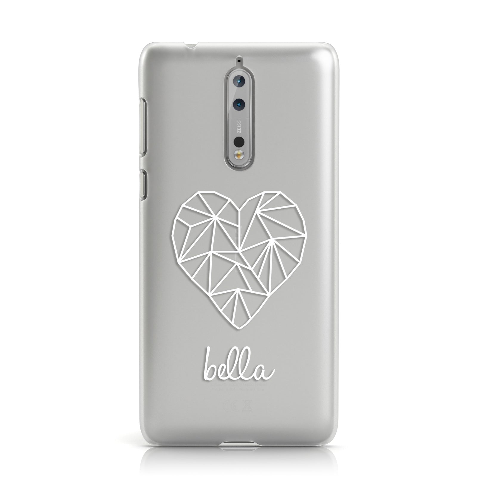 Personalised Geometric White Heart & Name Clear Nokia Case