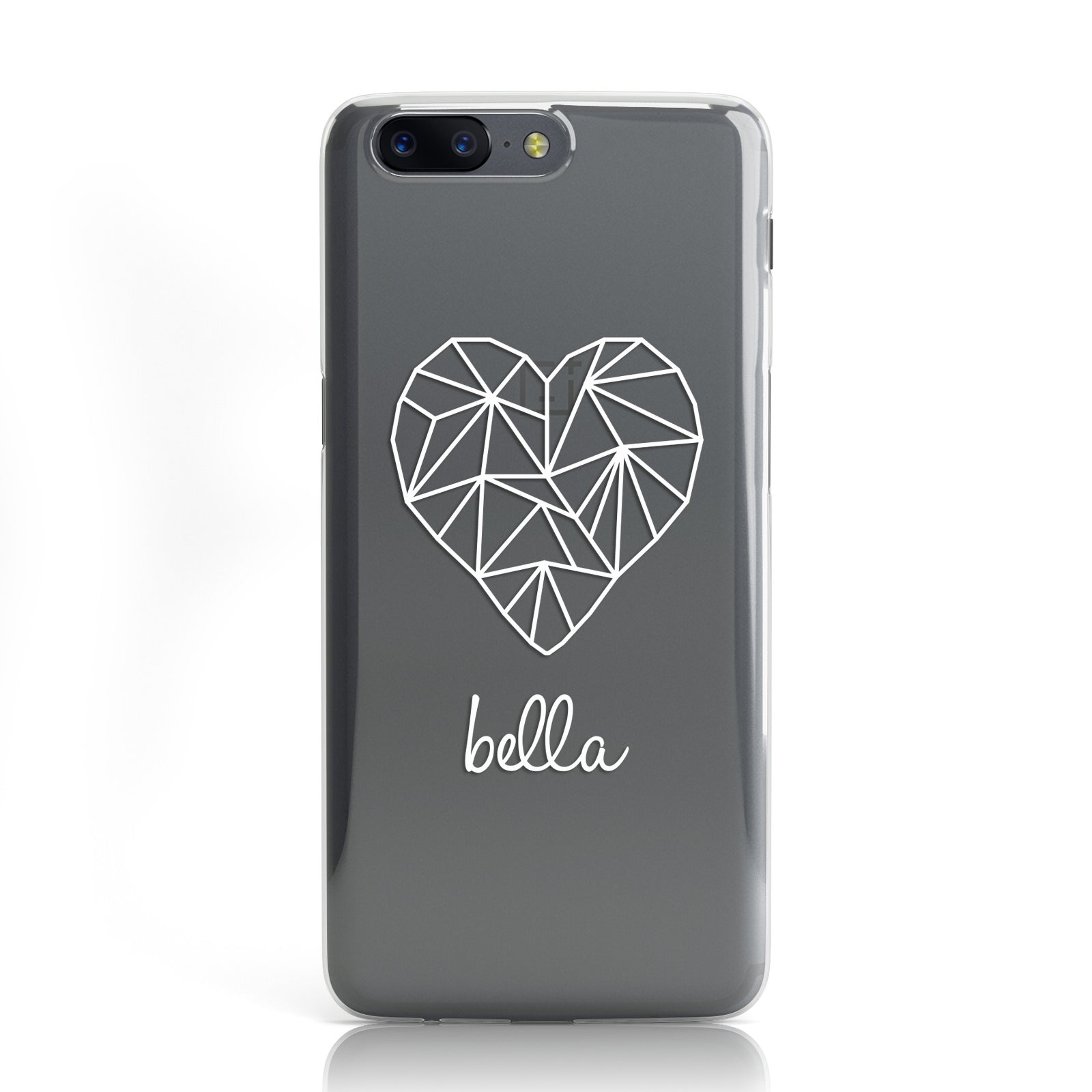 Personalised Geometric Heart & White Name Clear Oneplus Case