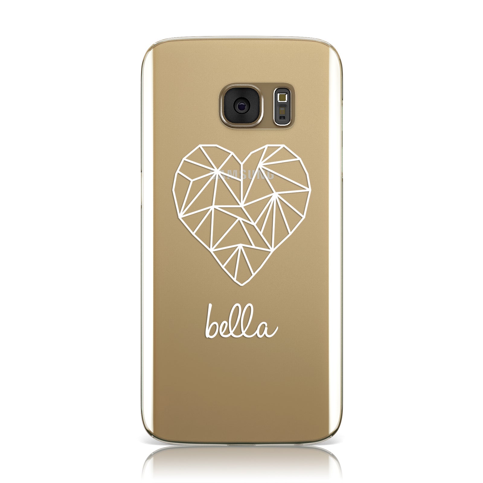 Personalised Geometric Heart & White Name Clear Samsung Galaxy Case