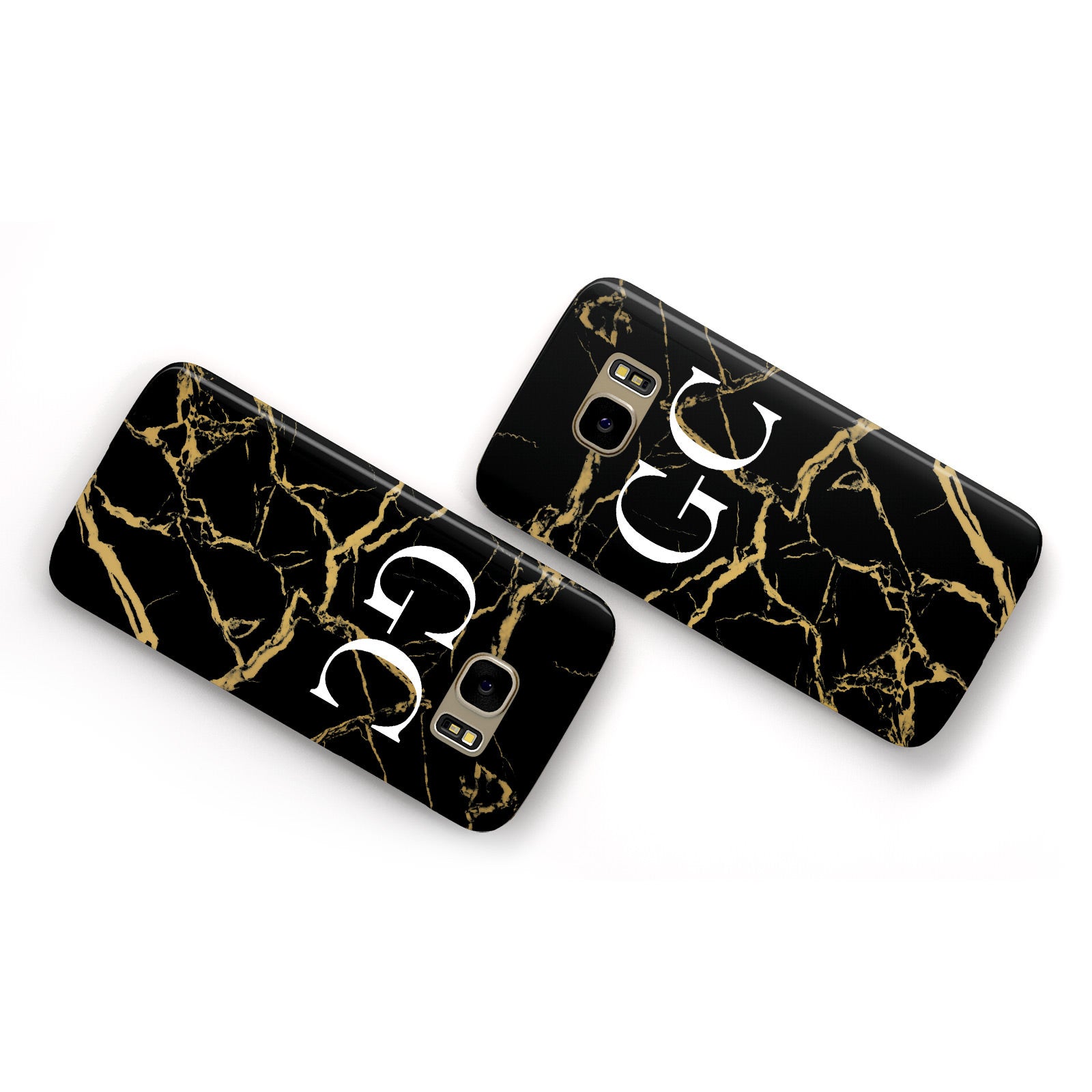 Personalised Gold Black Marble Monogram Samsung Galaxy Case Flat Overview