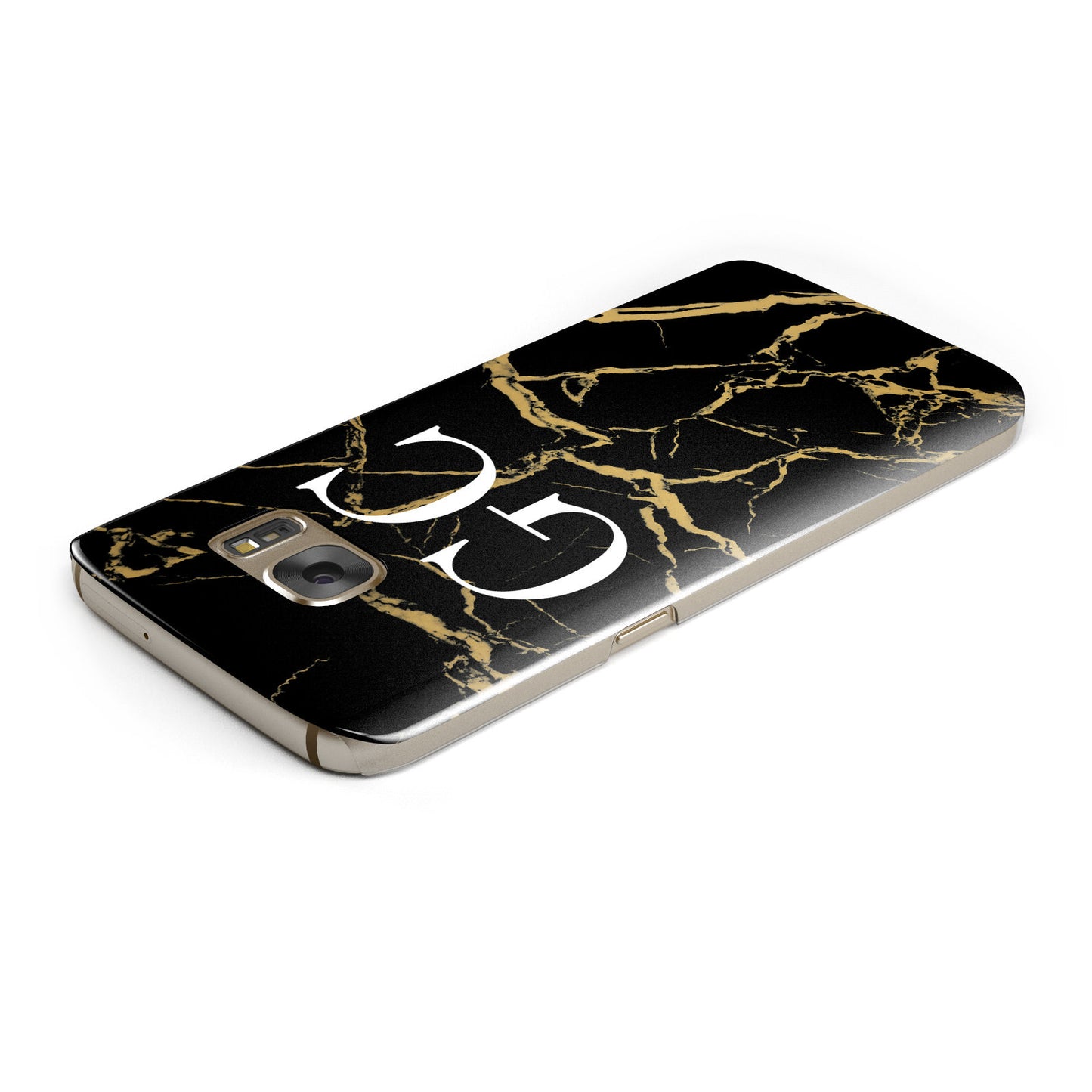 Personalised Gold Black Marble Monogram Samsung Galaxy Case Top Cutout