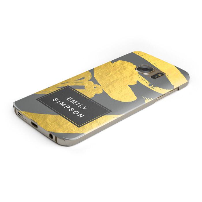 Personalised Gold Leaf Grey With Name Samsung Galaxy Case Bottom Cutout