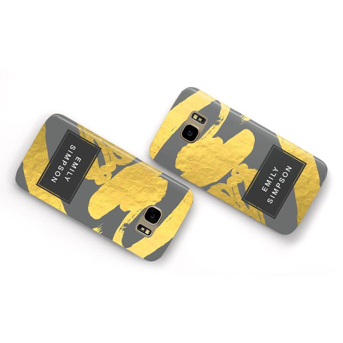 Personalised Gold Leaf Grey With Name Samsung Galaxy Case Flat Overview