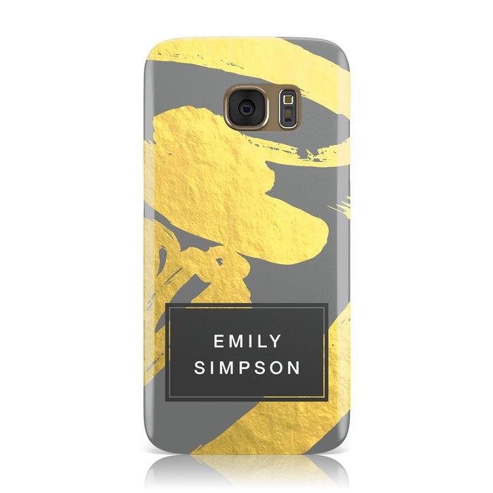 Personalised Gold Leaf Grey With Name Samsung Galaxy Case