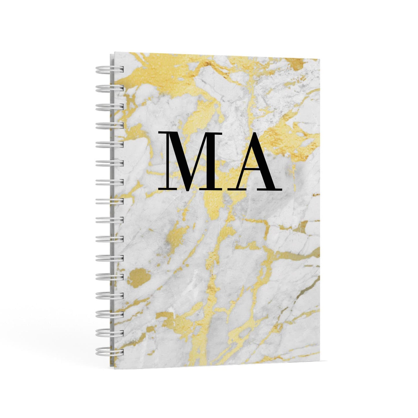 Gold Marble Custom Initials A5 Hardcover Notebook Second Side View