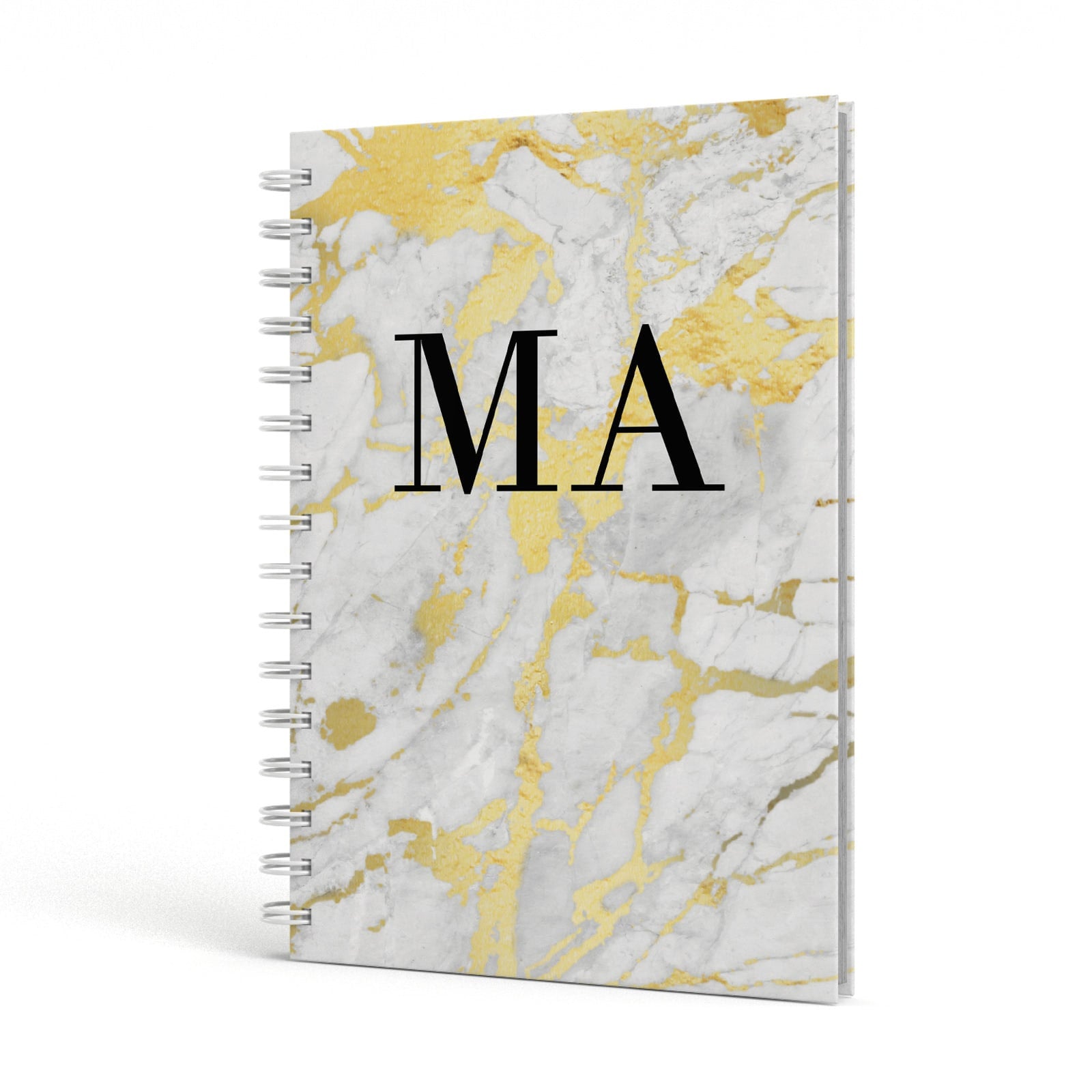 Gold Marble Custom Initials A5 Hardcover Notebook Side View