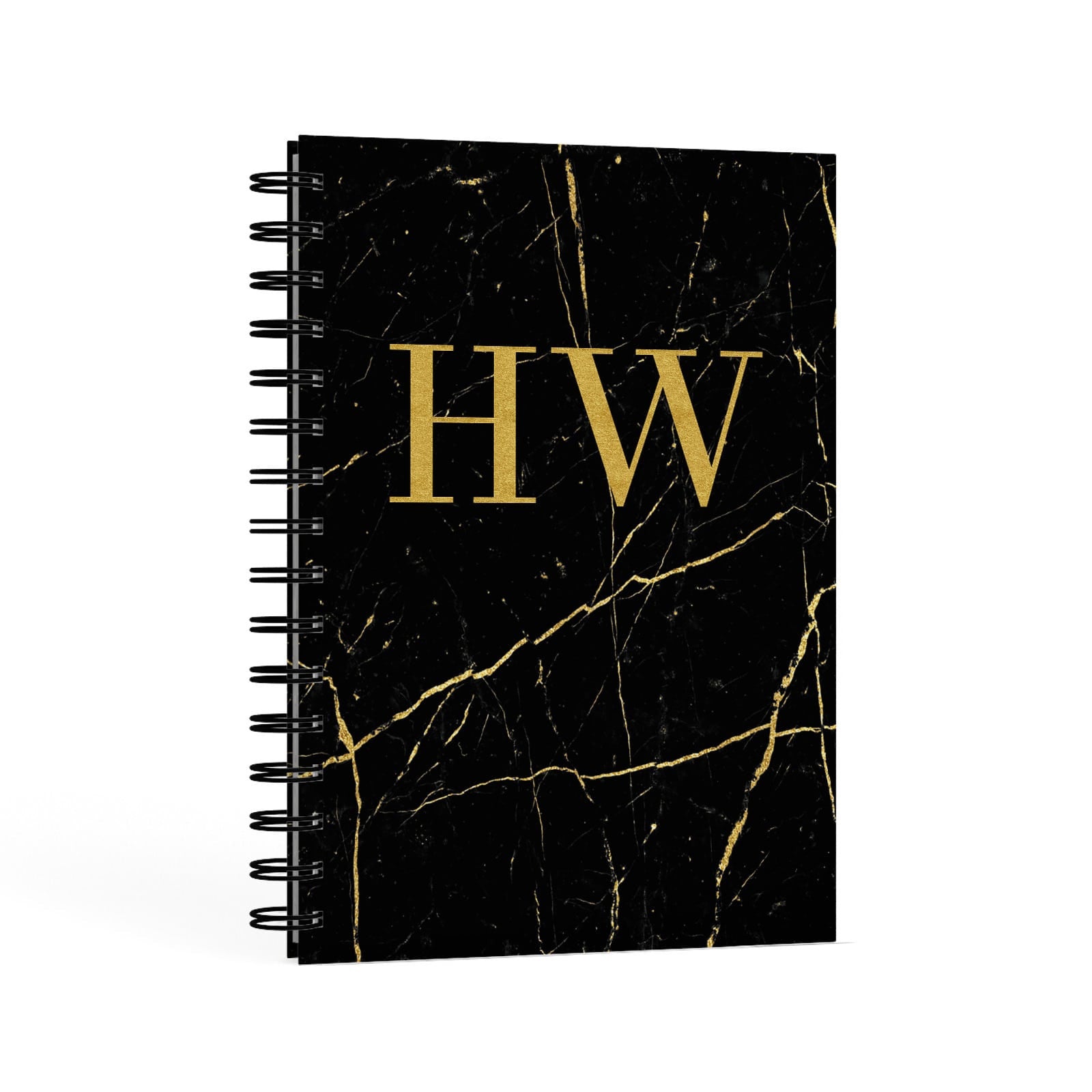 Gold Marble Monogram Personalised A5 Hardcover Notebook Second Side View